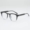 Fashionable Boston frame sunglasses in black gradient with silver metal rivet accents - Top Black Bottom Transparent Clear Lens