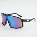 Gafas de ciclismo negro mate con lentes degradados azul púrpura y patillas huecas - Marco Negro Lente Espejo Verde