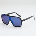 Oversized black frame sunglasses with deep blue reflective lenses in trendy aviator style - Black Frame Blue Mirrored Lens