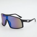 Cycling sports sunglasses with matte black frame and colorful gradient polarized lenses - Black Frame Blue Mirrored Lens