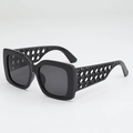 Oversized square sunglasses for women with unique hollow braided temple design - Black Frame Grey Lens