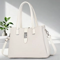 Detail of white soft leather and woven fabric bucket bag with metallic buckle closure - Off-white