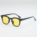 Classic black square frame sunglasses with yellow lenses and silver diamond rivets - Black Frame Yellow Lens