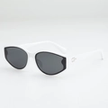 Modern white cat eye sunglasses with grey lenses and silver logo detail on temple - White Frame Gray Lens