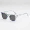 Classic square retro sunglasses with transparent light blue frames and dark lenses - Translucent Grey Frame Grey Lens