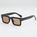 Gafas de sol retro cuadradas con montura negra brillante y lentes marrón oscuro - Montura Negra Lentes de Té