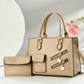 Ensemble sac à main deux pièces beige en cuir grainé avec breloques et bandoulière - Khaki