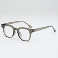 Classic square eyewear in translucent dark grey acetate frame with silver rivet detail - Olive Green Frame Clear Lens