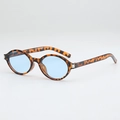 Retro square sunglasses featuring tortoise shell frames and light blue tinted lenses - Tortoiseshell Frame Blue Lens