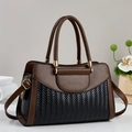 Borsa a bauletto bicolore marrone e nero con trama intrecciata e manici superiori - Nero