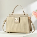 Bolso bandolera beige minimalista con tejido de espiga y cierre de metal dorado tipo B - Caqui
