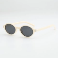 Retro cream oval frame sunglasses with dark lenses and vintage minimalist design - Beige Frame Grey Lens