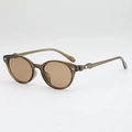 Oval tea-colored sunglasses with brown lenses and silver diamond rivet details - Sunglasses / Olive Green Frame Tea Lens