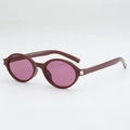 Retro oval sunglasses with burgundy frames, dark purple lenses and silver metal hinges - Red Frame Purple Lens