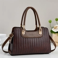 Sac à main bicolore marron grande capacité avec gaufrage mode et bandoulière - Café