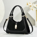 Sac à main trapèze noir chic avec texture mate et détails dorés pour femmes - Noir