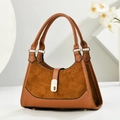 Sac bandoulière marron caramel en daim de grande capacité avec boucle en métal doré - Jaune Terre