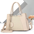 Classic beige large capacity tote bag with woven texture and top handles for women - Light Khaki