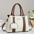 Minimalist beige tote bag with brown straps and matching mini pouch for women - Off-white