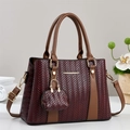 Women's burgundy woven pattern tote bag with large capacity and detachable strap - Burgundy