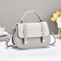 Grey textured leather messenger bag with top handle and adjustable shoulder strap - Gray