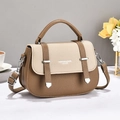 Elegante borsa messenger in pelle bicolore marrone e bianco crema con tracolla regolabile - Cachi