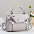 Elegant light gray bow handbag with pearl chain and adjustable crossbody strap - Gray
