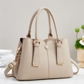 Elegant beige lychee grain leather handbag with gold hardware and crossbody strap - Apricot