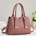 Pink litchi texture tote bag with gold hardware and detachable shoulder strap for women - Pink