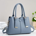 Morandi blue litchi pattern leather tote bag with gold hardware and shoulder strap - Blue
