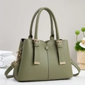 Morandi green lychee pattern leather handbag with gold buckles and adjustable strap - Green