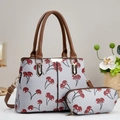Stylish light blue tote bag with red cherry pattern and matching small pouch set - Gray