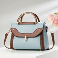 Sac à main bicolore bleu et marron, texture tissée et fermoir rotatif doré - Bleu