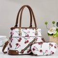 White cherry print handbag set with brown leather straps and gold metal hardware accents - Off-white