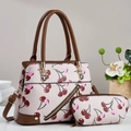Set borsa a mano beige con stampa ciliegie, pochette coordinata e tracolla rimovibile - Albicocca
