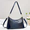 Borsa a mano classica blu scuro con stampa coccodrillo e dettagli metallici dorati - Blu