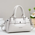 Sac à main chic blanc cassé embossé crocodile avec boucle argentée et bandoulière - Blanc Cassé