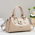 Sac à main élégant en cuir verni abricot avec motif crocodile et bandoulière réglable - Kaki