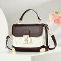 Brown and beige crossbody bag with animal print and metal turn-lock closure - Coffee and White