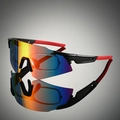 Detalle de gafas de sol deportivas con lentes de espejo y montura interna para miopía - Montura Negra Roja Lente Espejo Roja