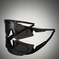Detalle de gafas deportivas con montura interna desmontable para corrección de miopía - Montura Negra Lente Gris