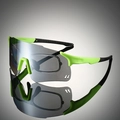 Detail of outdoor sports sunglasses with neon green frame and detachable myopia inner clip - Green Frame Green Mirror Black Legs
