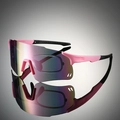 Detail of sports cycling sunglasses with detachable inner frame for prescription lenses - Pink Frame Pink Mirror Black Legs