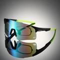 Detail of cycling sunglasses with colorful lens and inner optical frame for prescription - Black Frame Green Mirror Green Legs