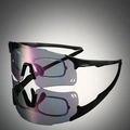 Close-up of sports sunglasses with purple gradient lenses and removable inner frame - Black Frame Purple Mirror