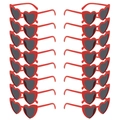 Set of 16 pairs of trendy red heart-shaped plastic sunglasses with dark grey lenses - Red Frame Grey Lens