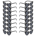 Set of 16 pairs of black heart-shaped plastic sunglasses with dark lenses for parties - Black Frame Grey Lens
