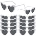 12er-Set weiße herzförmige Sonnenbrillen mit dunklen Gläsern für Partys und Events - Weiß Grau (12er Set)