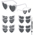 Set di occhiali da sole a cuore con pennarello per personalizzazione fai da te - Montatura Bianca Lenti Grigie (10 Paia + 1 Penna)