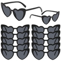12er-Set herzförmige Party-Sonnenbrillen mit schwarzem Kunststoffrahmen und dunklen Gläsern - Schwarz (12er Set)